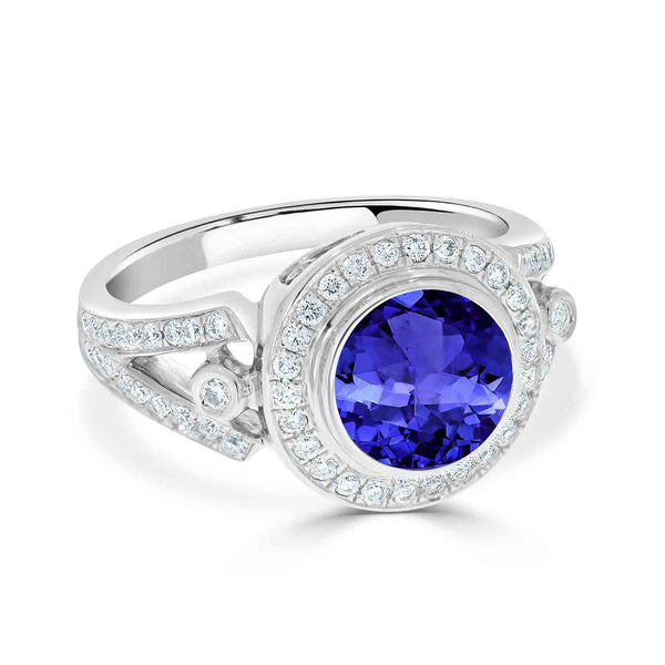 1.4ct Round Tanzanite Ring with 0.4 cttw Diamond