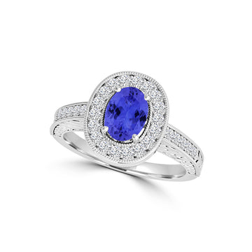 TMR121196 - Vivian - Oval Tanzanite and Diamond Ring Halo