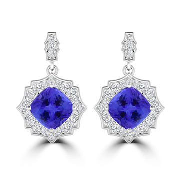 TMR121121 - Victoria - Cushion Tanzanite and Diamond Earring Scalloped Halo