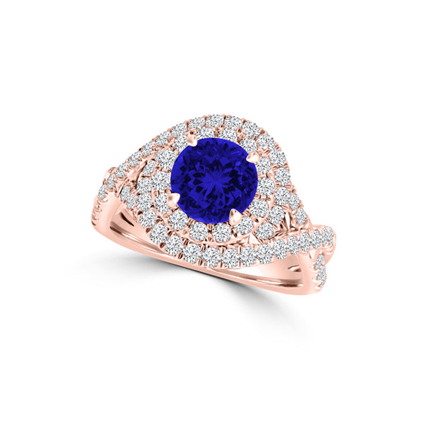 TMR121159 - Kennedy - Round Tanzanite and Diamond Ring Double Halo