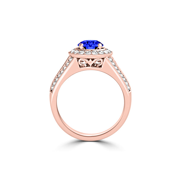 TMR121190 - Alexa - Round Tanzanite and Diamond Ring Halo