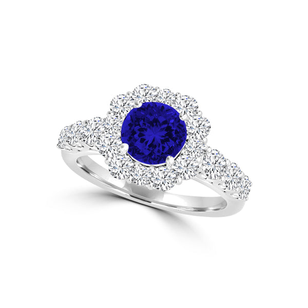 TMR121171 - Alice - Round Tanzanite and Diamond Ring Halo