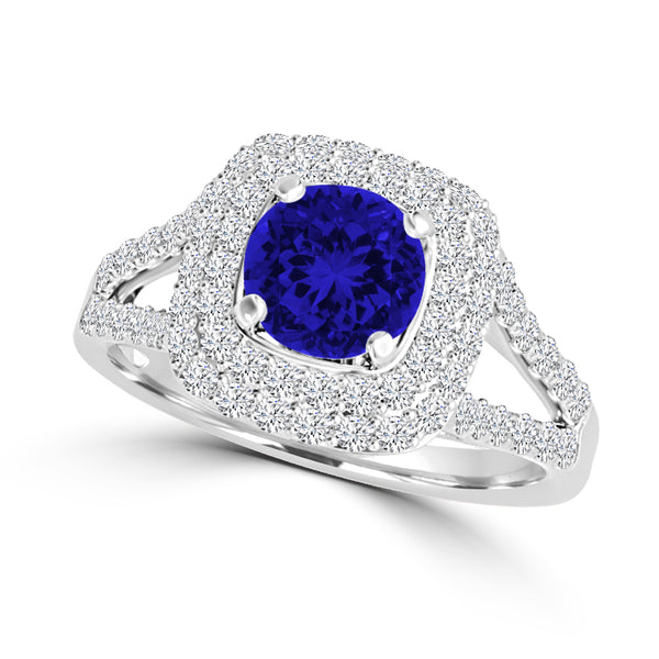 TMR121167 - Sarah - Round Tanzanite and Diamond Ring Double Halo