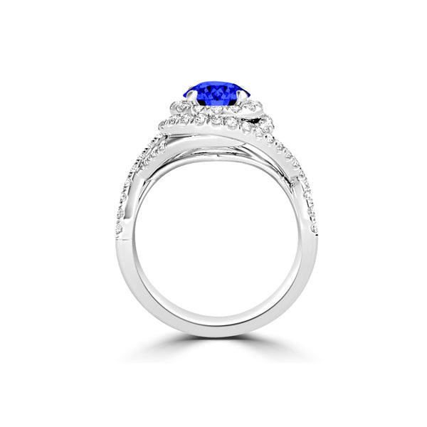 TMR121159 - Kennedy - Round Tanzanite and Diamond Ring Double Halo