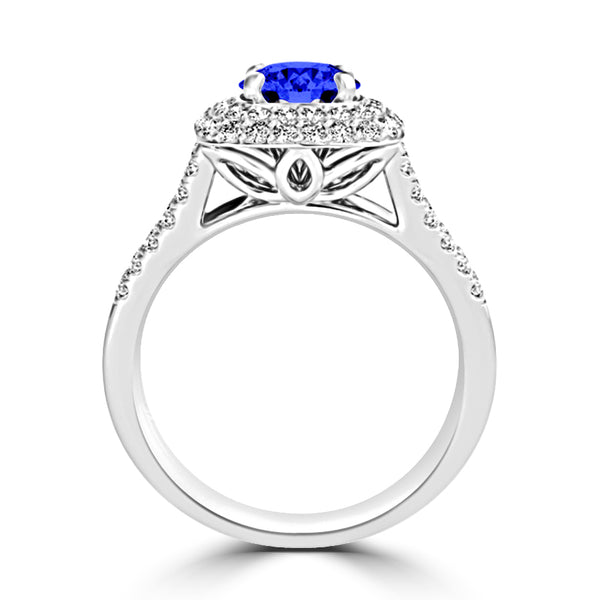 TMR121167 - Sarah - Round Tanzanite and Diamond Ring Double Halo