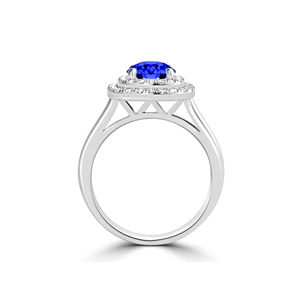 TMR121186 - Ivy - Round Tanzanite and Diamond Ring Double Halo