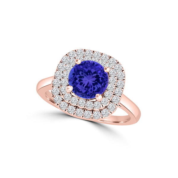 TMR121186 - Ivy - Round Tanzanite and Diamond Ring Double Halo