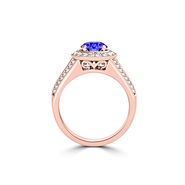 TMR121190 - Alexa - Round Tanzanite and Diamond Ring Halo