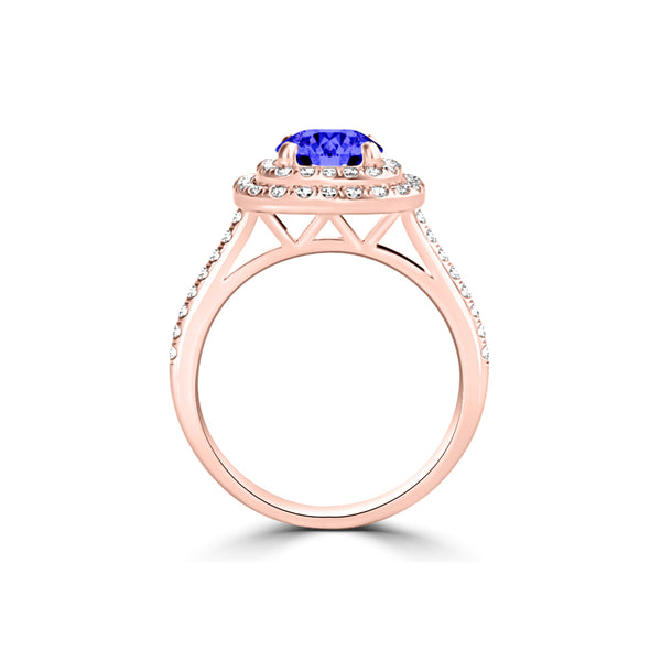 TMR121173 - Cora - Round Tanzanite and Diamond Ring Double Halo