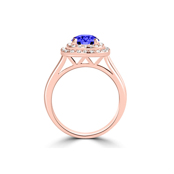 TMR121186 - Ivy - Round Tanzanite and Diamond Ring Double Halo