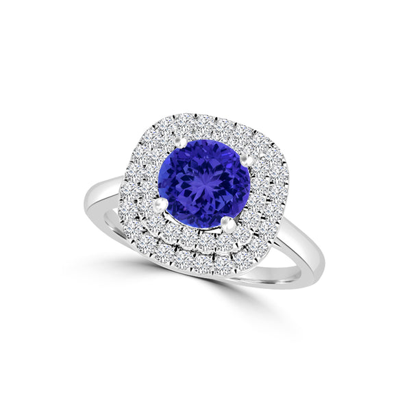 TMR121186 - Ivy - Round Tanzanite and Diamond Ring Double Halo