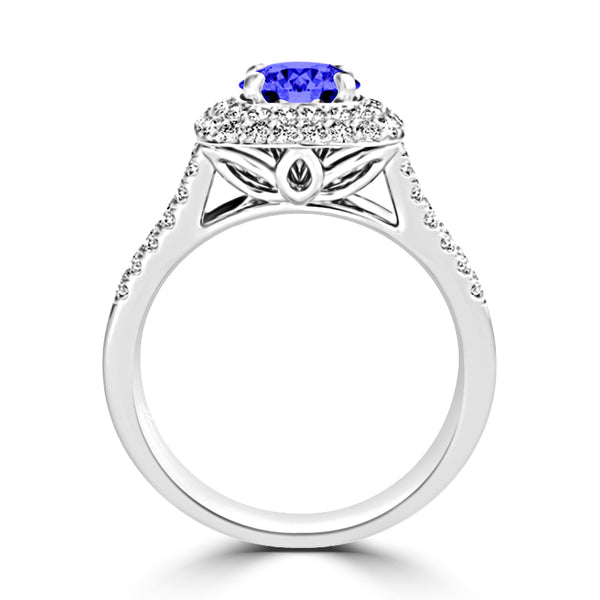 TMR121167 - Sarah - Round Tanzanite and Diamond Ring Double Halo