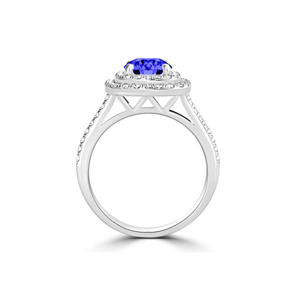 TMR121173 - Cora - Round Tanzanite and Diamond Ring Double Halo