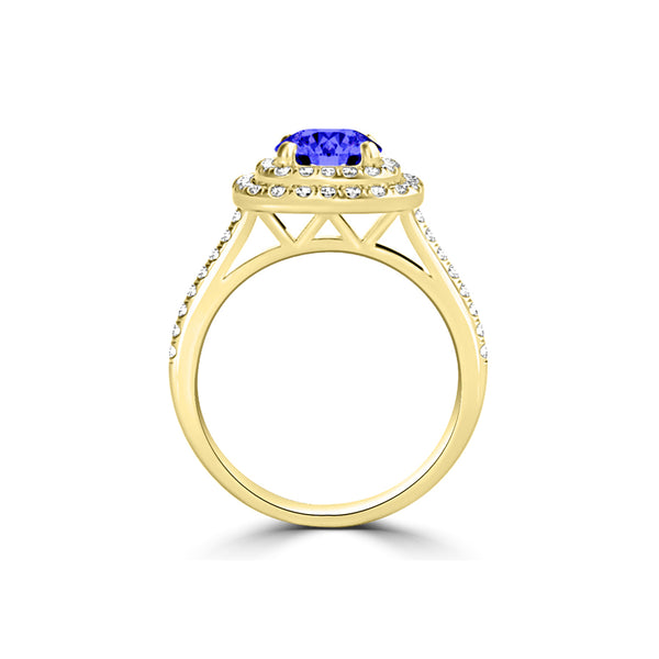 TMR121173 - Cora - Round Tanzanite and Diamond Ring Double Halo