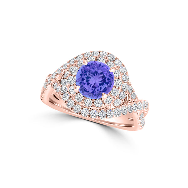 TMR121159 - Kennedy - Round Tanzanite and Diamond Ring Double Halo