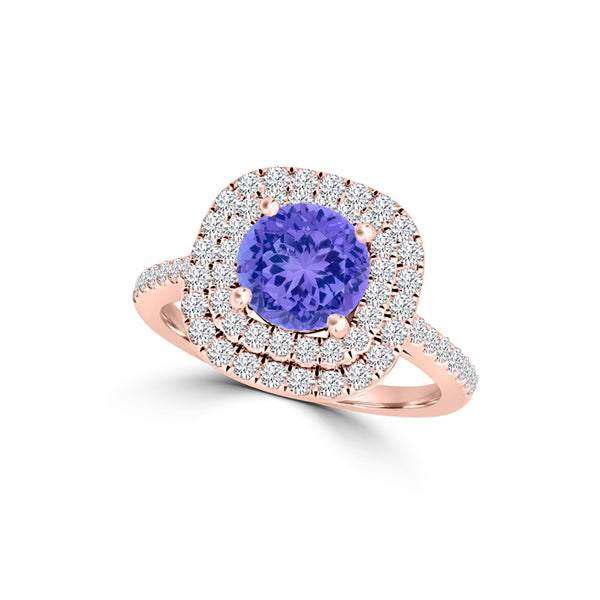 TMR121173 - Cora - Round Tanzanite and Diamond Ring Double Halo