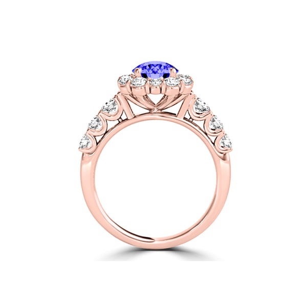 TMR121171 - Alice - Round Tanzanite and Diamond Ring Halo