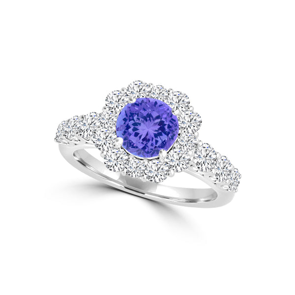 TMR121171 - Alice - Round Tanzanite and Diamond Ring Halo