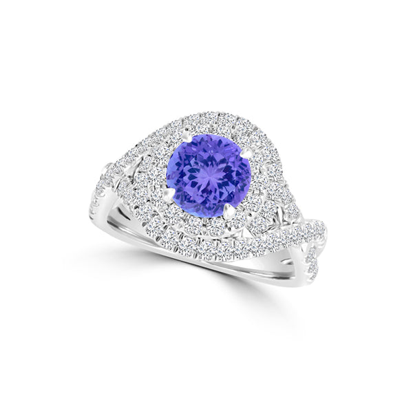 TMR121159 - Kennedy - Round Tanzanite and Diamond Ring Double Halo