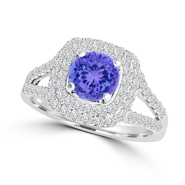 TMR121167 - Sarah - Round Tanzanite and Diamond Ring Double Halo