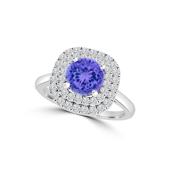 TMR121186 - Ivy - Round Tanzanite and Diamond Ring Double Halo