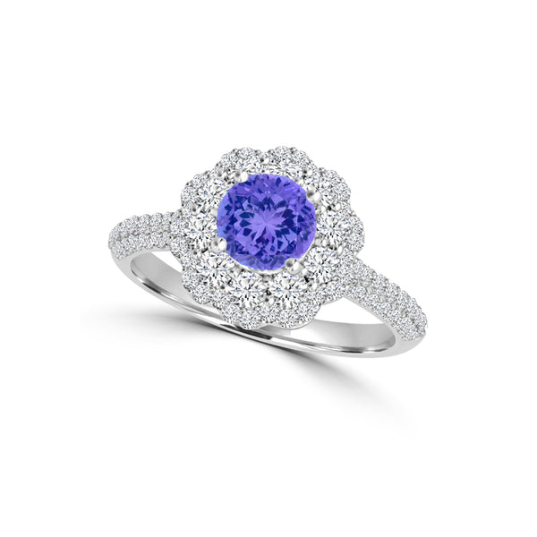 TMR121168 - Ariana - Round Tanzanite and Diamond Ring Double Halo