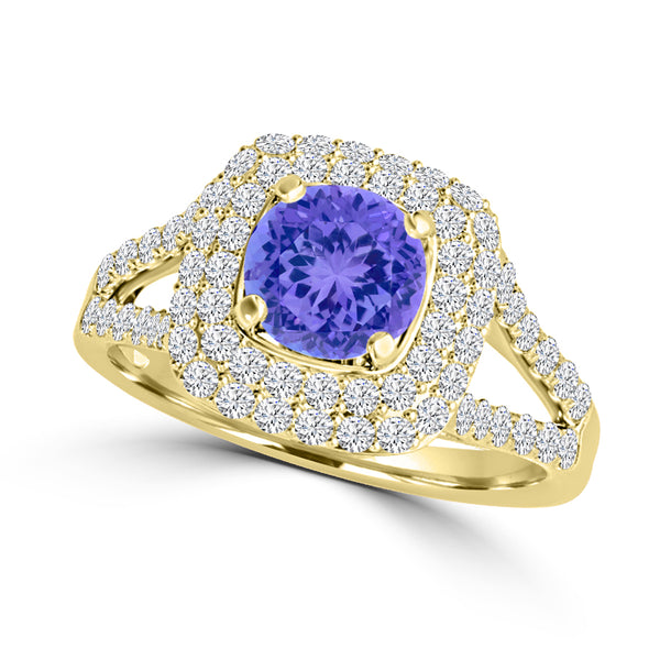 TMR121167 - Sarah - Round Tanzanite and Diamond Ring Double Halo