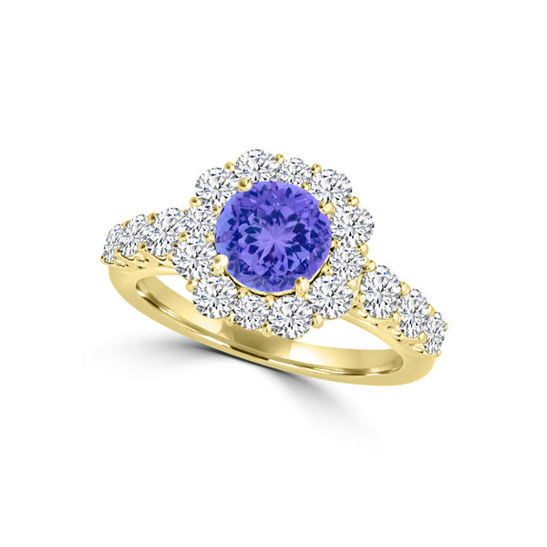 TMR121171 - Alice - Round Tanzanite and Diamond Ring Halo