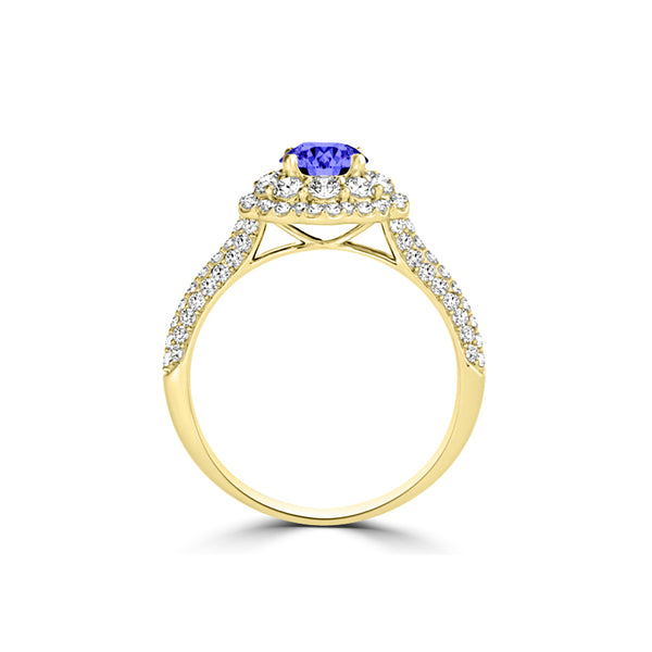 TMR121168 - Ariana - Round Tanzanite and Diamond Ring Double Halo