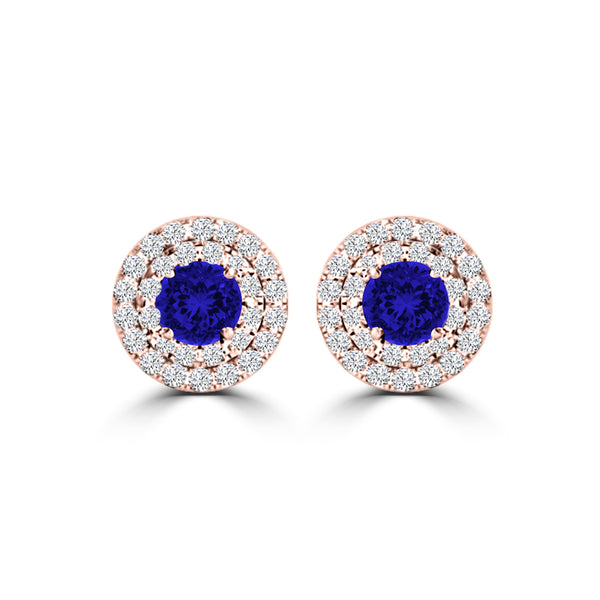 TMR121118 - Camila - Round Tanzanite and Diamond Earring Double Halo