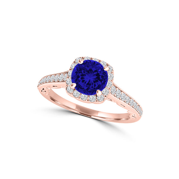 TMR121164 - Naomi - Round Tanzanite and Diamond Ring Halo