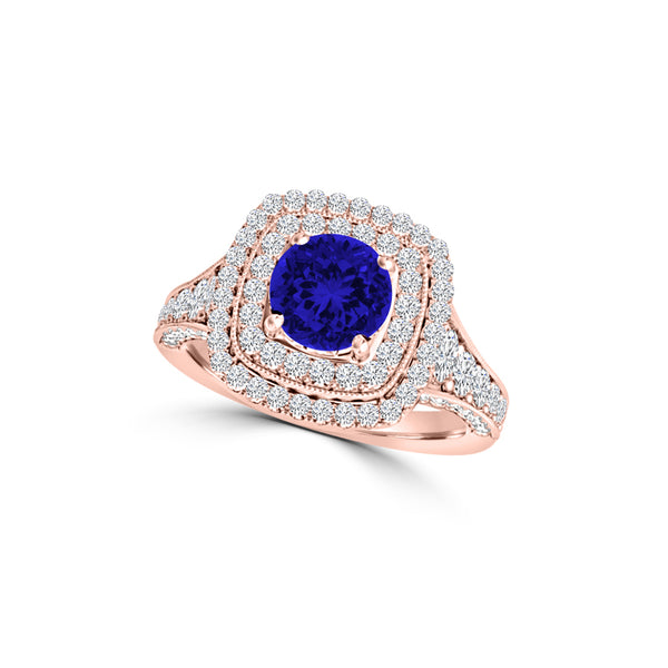 TMR121156 - Nova - Round Tanzanite and Diamond Ring Double Halo