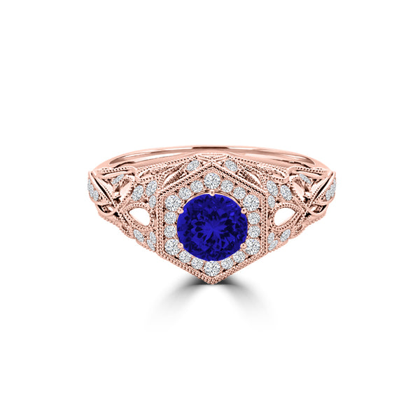TMR121166 - Elena - Round Tanzanite and Diamond Ring Halo