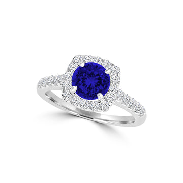TMR121149 - Claire - Round Tanzanite and Diamond Ring Halo