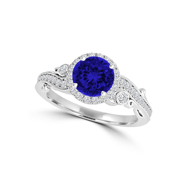 TMR121175 - Eva - Round Tanzanite and Diamond Ring Halo