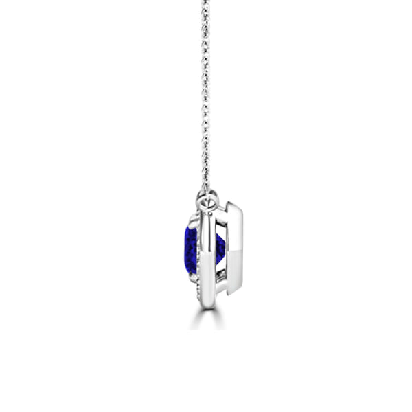 TMR121136 - Aubrey - Round Tanzanite and Diamond Pendant Halo