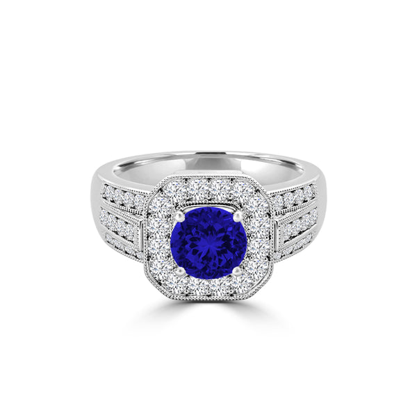 TMR121188 - Piper - Round Tanzanite and Diamond Ring Halo