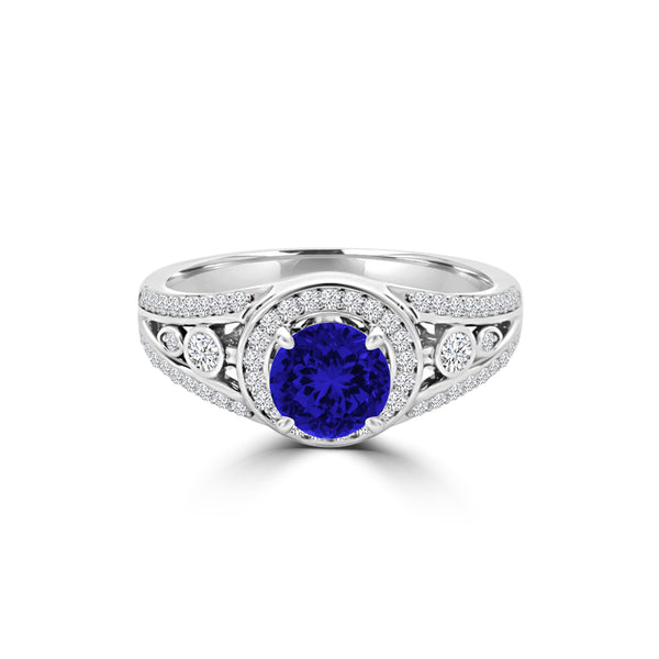 TMR121179 - Hailey - Round Tanzanite and Diamond Ring Halo