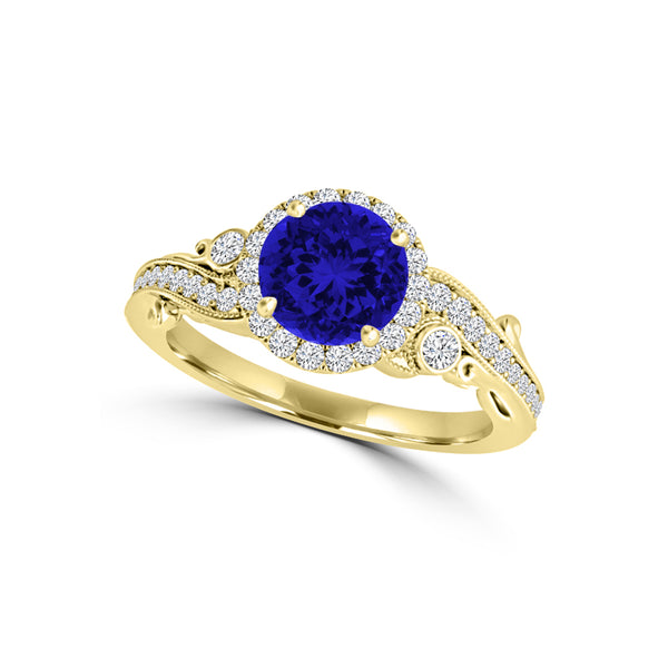 TMR121175 - Eva - Round Tanzanite and Diamond Ring Halo