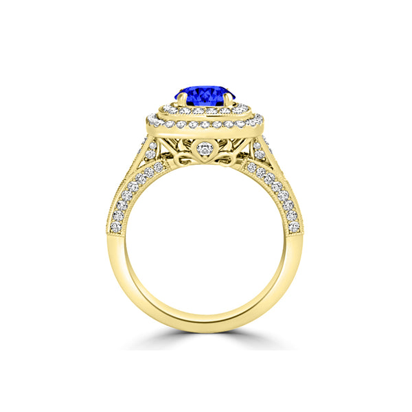 TMR121156 - Nova - Round Tanzanite and Diamond Ring Double Halo