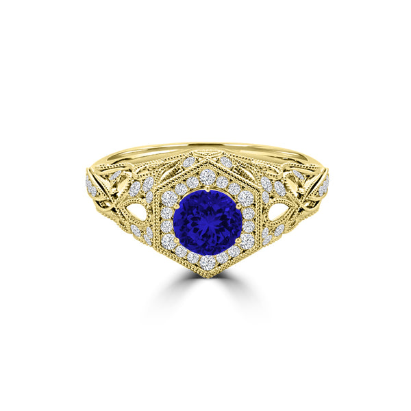 TMR121166 - Elena - Round Tanzanite and Diamond Ring Halo