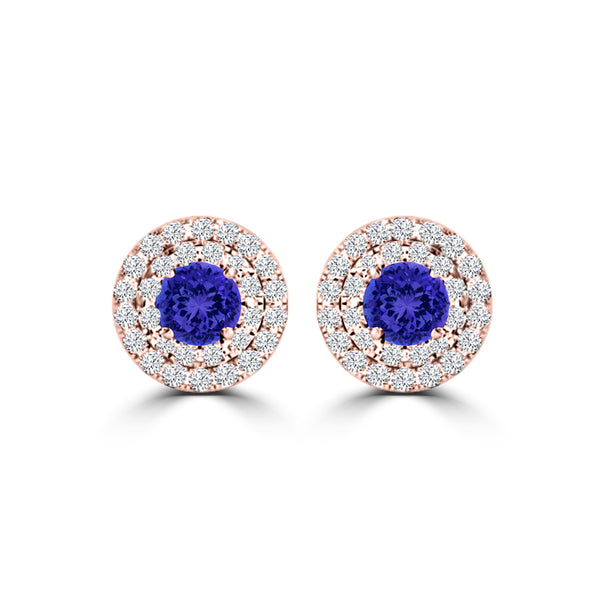 TMR121118 - Camila - Round Tanzanite and Diamond Earring Double Halo