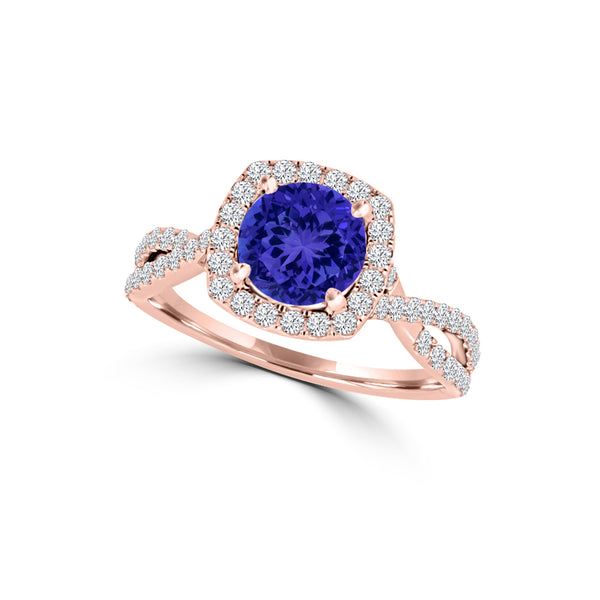 TMR121189 - Lydia - Round Tanzanite and Diamond Ring Halo