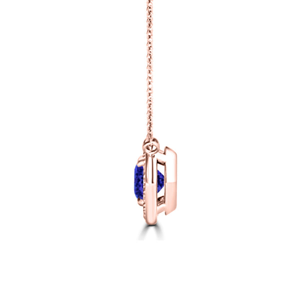 TMR121136 - Aubrey - Round Tanzanite and Diamond Pendant Halo