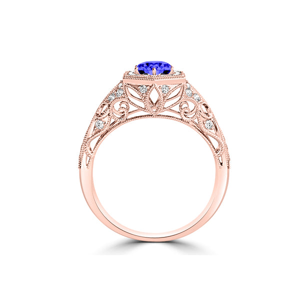 TMR121166 - Elena - Round Tanzanite and Diamond Ring Halo