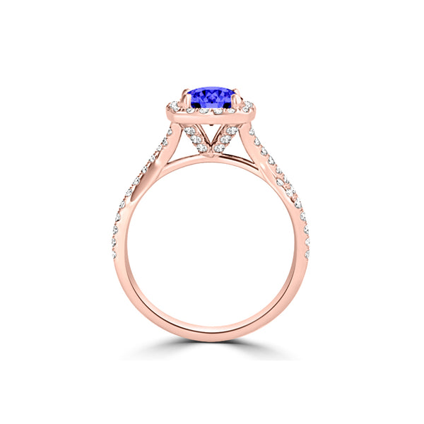 TMR121189 - Lydia - Round Tanzanite and Diamond Ring Halo