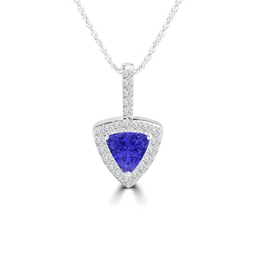 TMR121144 - Aurora - Trillion Tanzanite and Diamond Pendant Halo