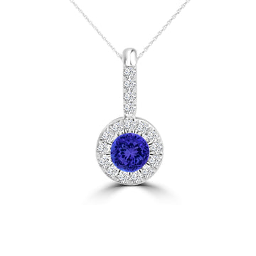 TMR121132 - Eleanor - Round Tanzanite and Diamond Pendant Halo
