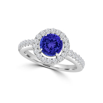 TMR121180 - Gianna - Round Tanzanite and Diamond Ring Halo
