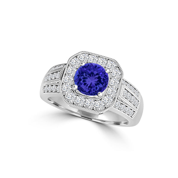 TMR121188 - Piper - Round Tanzanite and Diamond Ring Halo